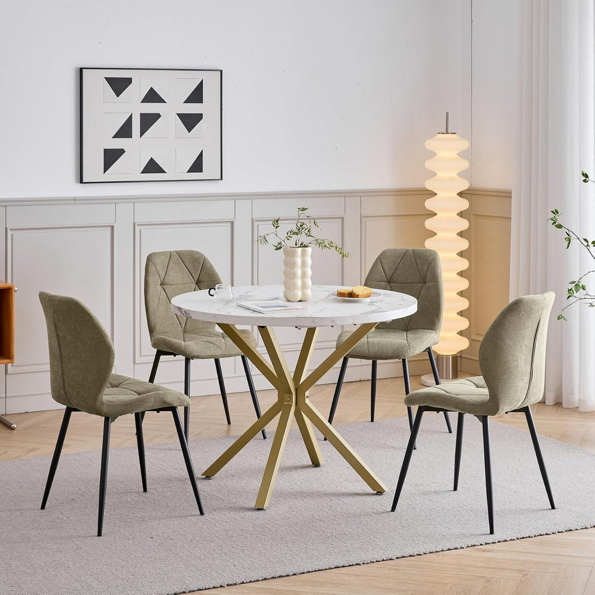 2er-Set Esszimmerstühle Leinen Grün, Gepolstert & Komfortabel