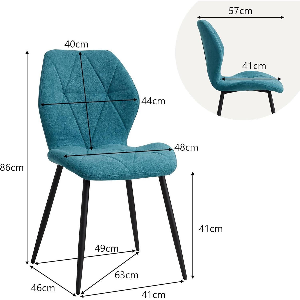 6 Esszimmerstühle Leinenstoff, gepolstert, blau