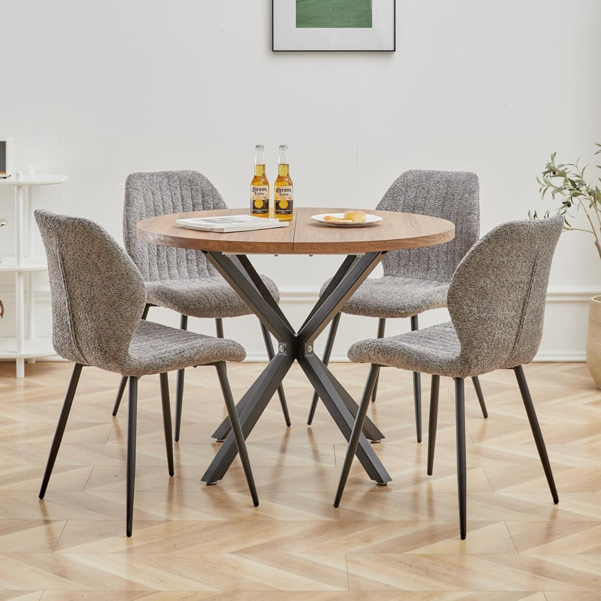 6 Esszimmerstühle Grau, Leinenstoff & Metallbeine