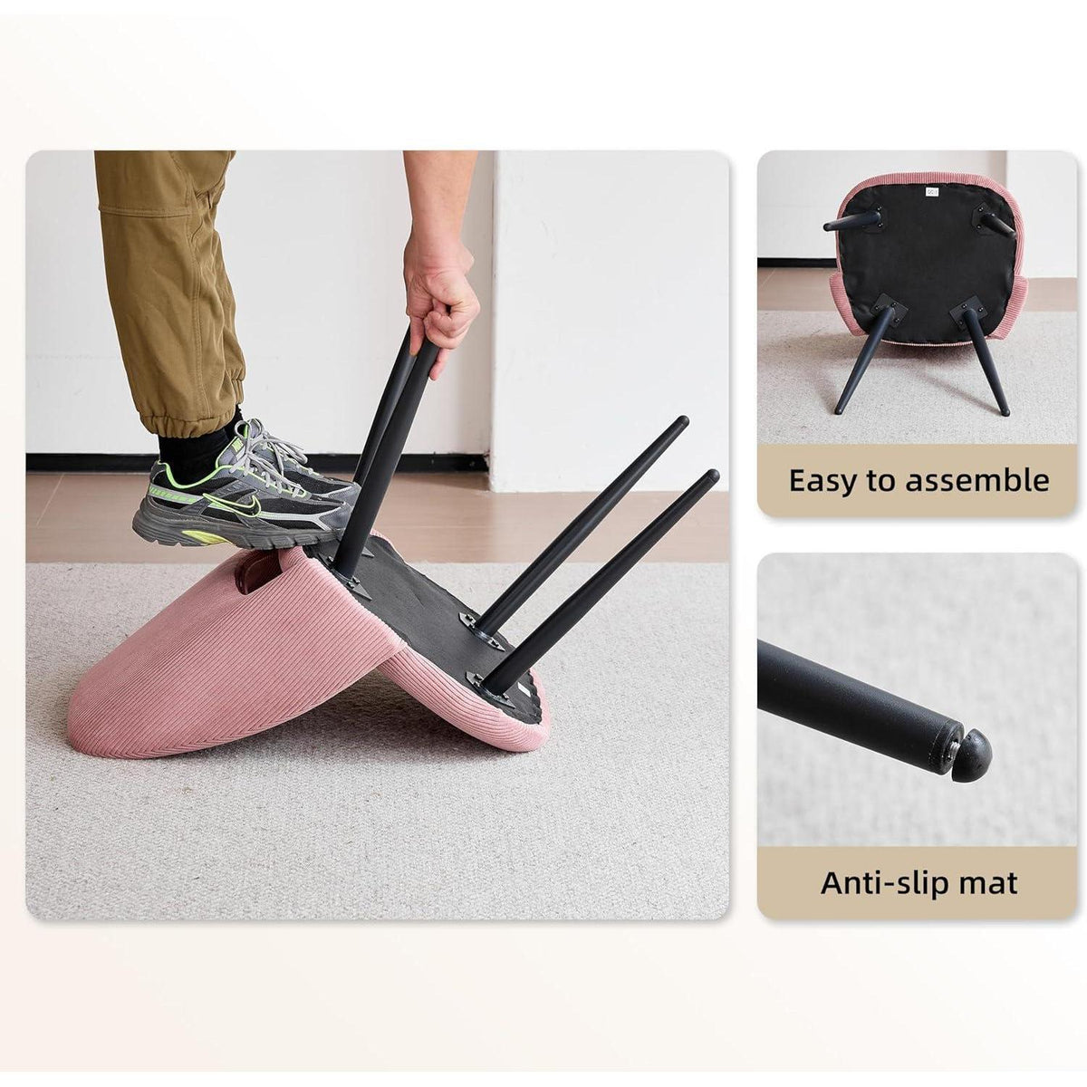 6 Esszimmerstühle mit Cordbezug, Rosa – Bequemer Sitz