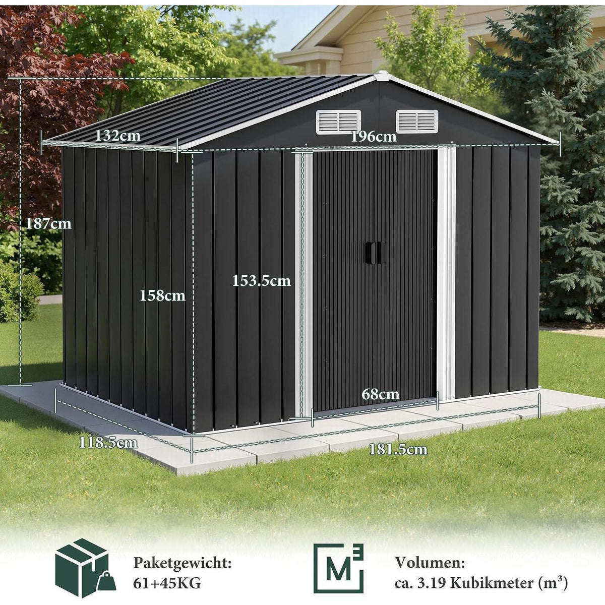 Metall Gerätehaus 196x132cm – Schiebetür & Wetterfest
