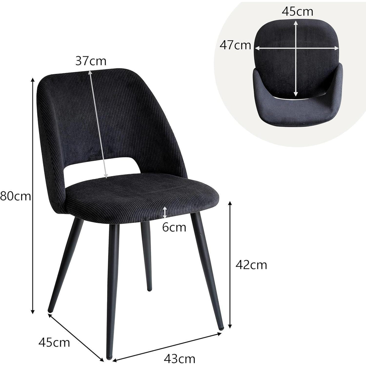 8 Esszimmerstühle mit Cordbezug & Metallbeinen Schwarz