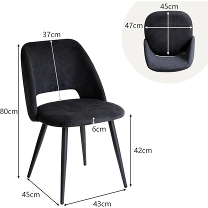 8 Esszimmerstühle mit Cordbezug & Metallbeinen Schwarz