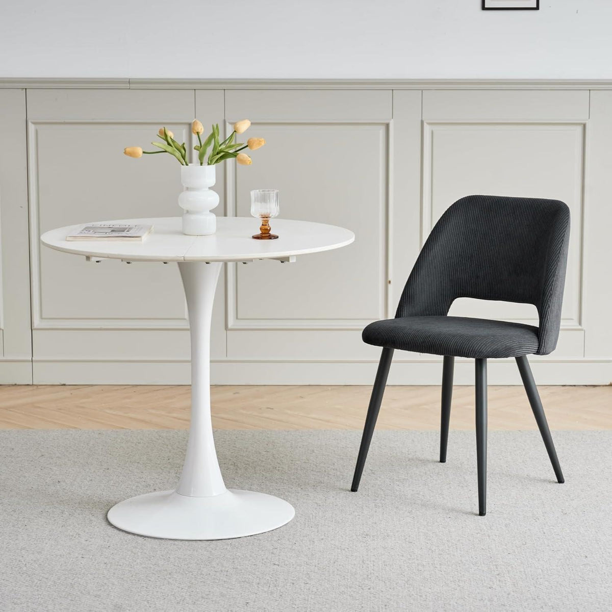 8 Esszimmerstühle mit Cordbezug & Metallbeinen Schwarz