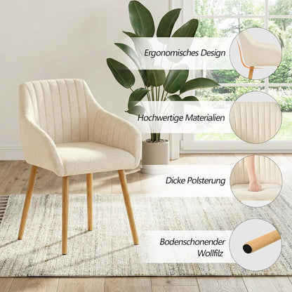 Esszimmerstühle Set 2 beige Holzbeine mit Armlehne & Samt