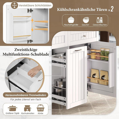 Mobile Kücheninsel mit Ausziehtisch & Schubladen (Weiß)