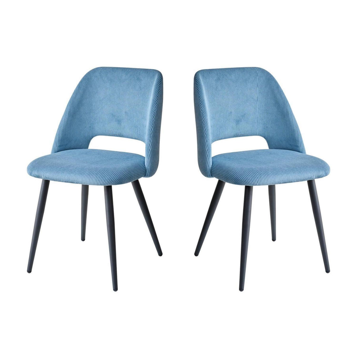 2er-Set Esszimmerstühle mit Cordbezug, Blau