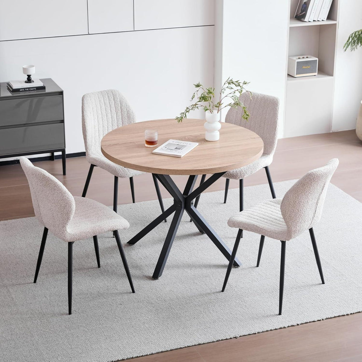 6 Esszimmerstühle Leinen Beige, Metallbeine & Komfortkissen