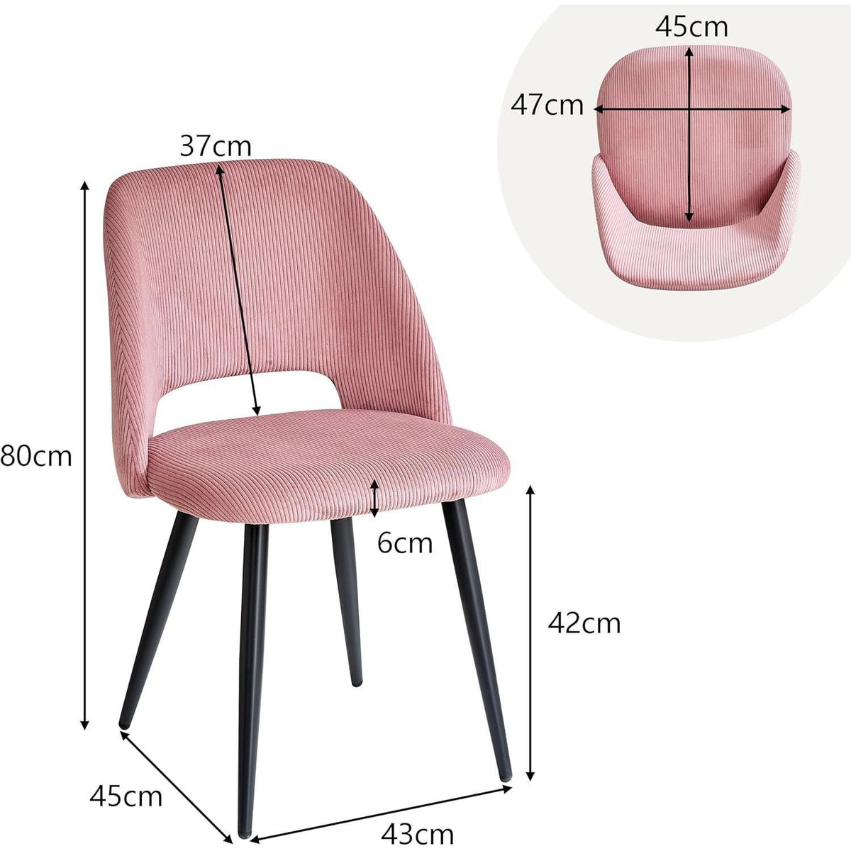 8 Esszimmerstühle mit Cordbezug, Rosa – Bequemer Sitz