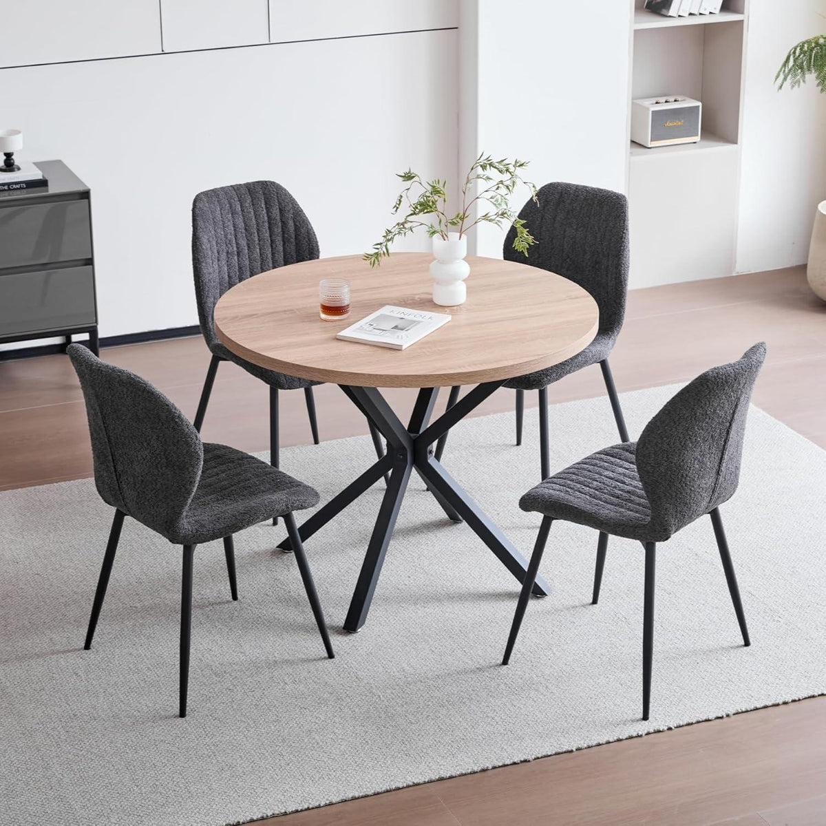 2er-Set Esszimmerstühle Leinen Schwarz, bequeme Sitzkissen