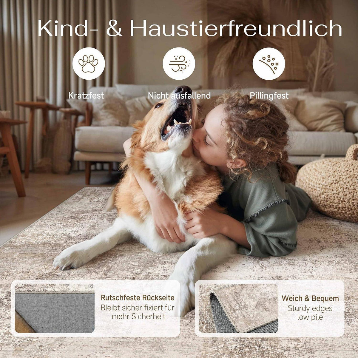 Abstrakt Braun Wohnzimmer Teppich 240x300cm Waschbar Rechteckig