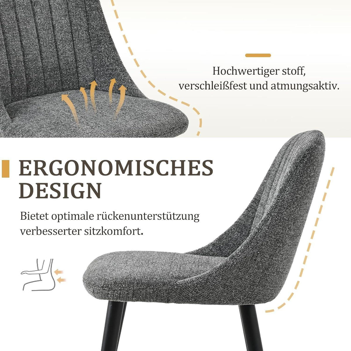 Graue Esszimmerstühle 4er Set mit Samtbezug & Holzbeinen