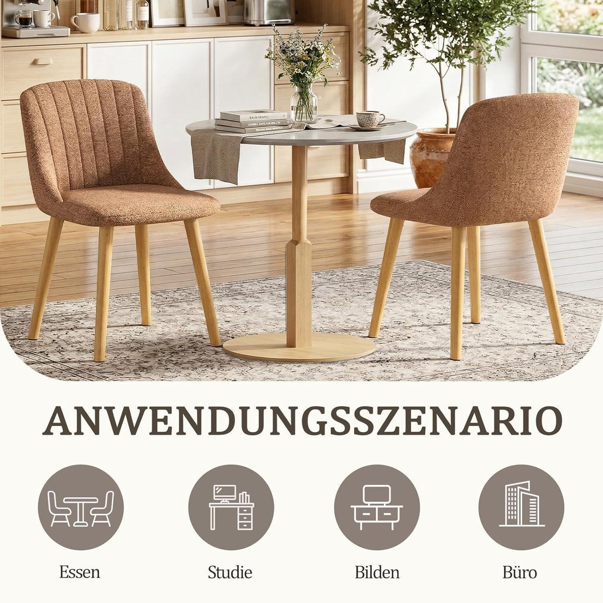 Braune Samt Esszimmerstühle 4er Set mit Holzbeinen