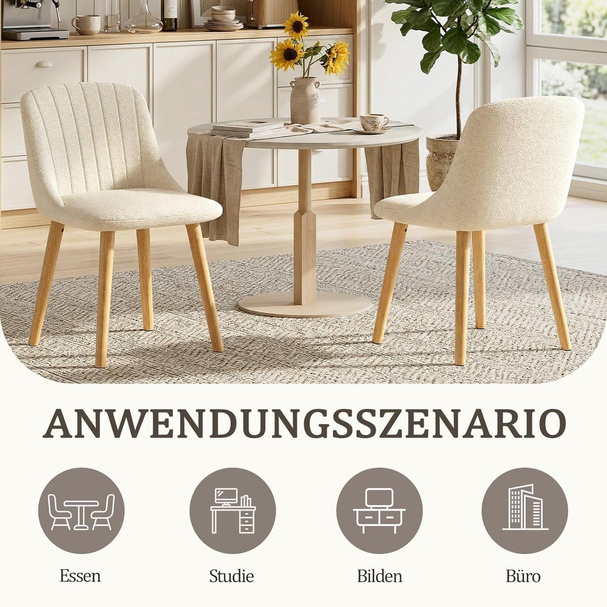 Esszimmerstuhl Set 6er – Weißer Samtstuhl mit Holzbeinen