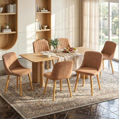 Esszimmerstuhl Braun-meliert Samt 6er Set mit Holzbeinen