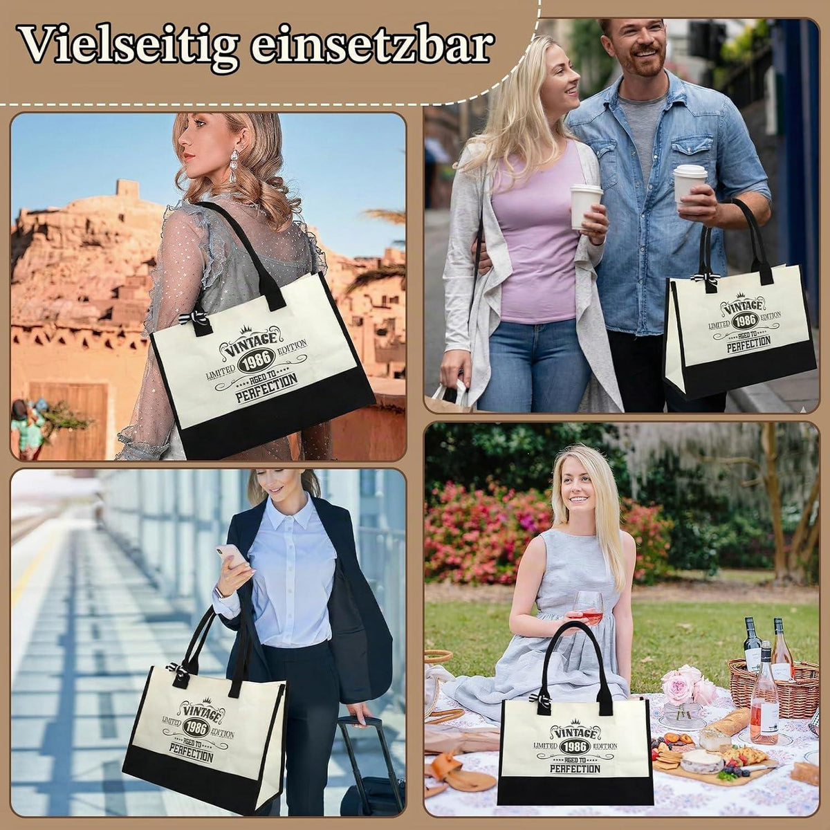 40. Geburtstag Geschenkset Vintage 1986 Canvas Tasche & Kosmetiktasche