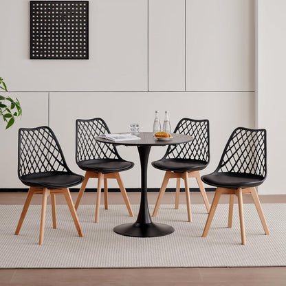 8 Esszimmerstühle mit Netzrückenlehne & Buchenholzbeinen Schwarz