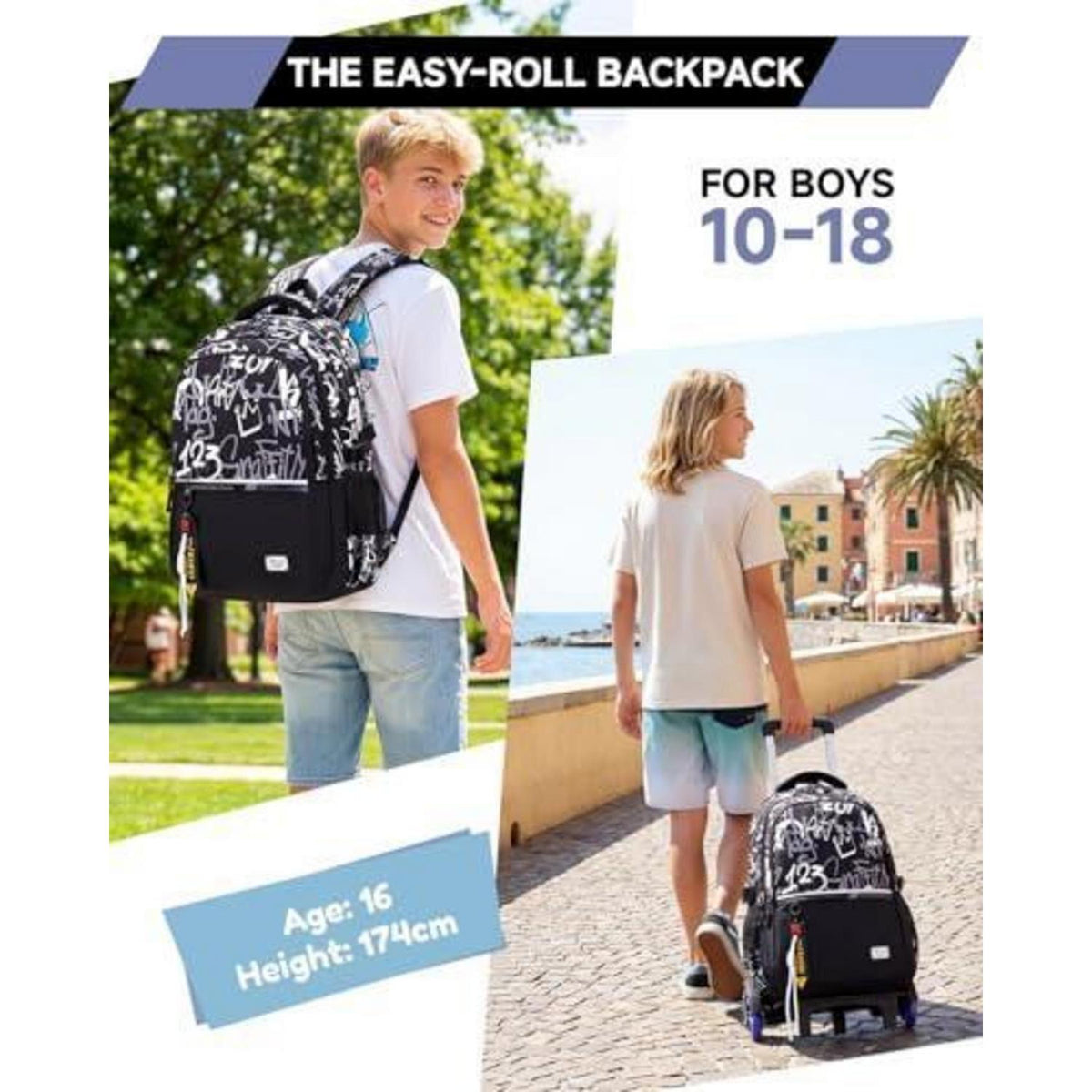 Schulrucksack mit Rollen für Jungen – Höhenverstellbar & Wasserdicht
