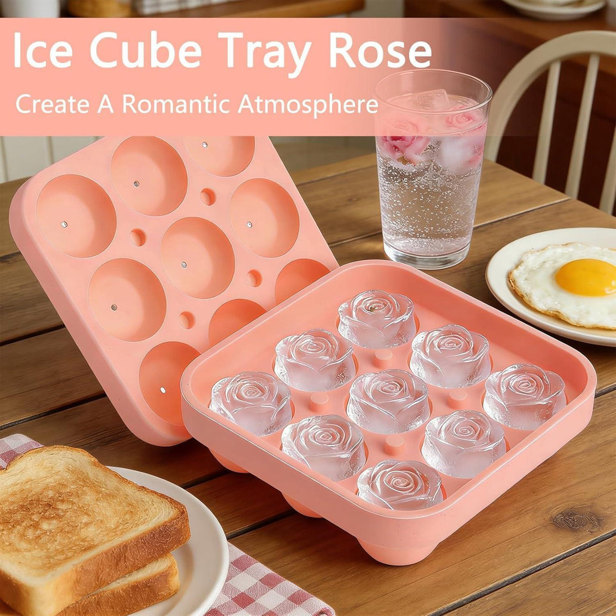 Silikon Eiswürfelform Rose 9er Set mit Deckel