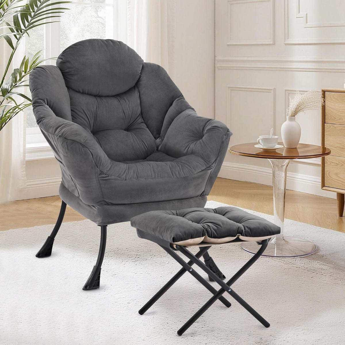 Lazy Chair mit Ottomane – Dunkelgrau, Bequemer Ohrensessel