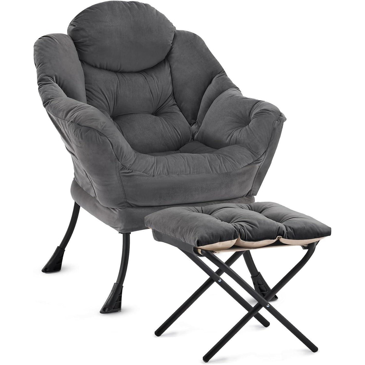 Lazy Chair mit Ottomane – Dunkelgrau, Bequemer Ohrensessel