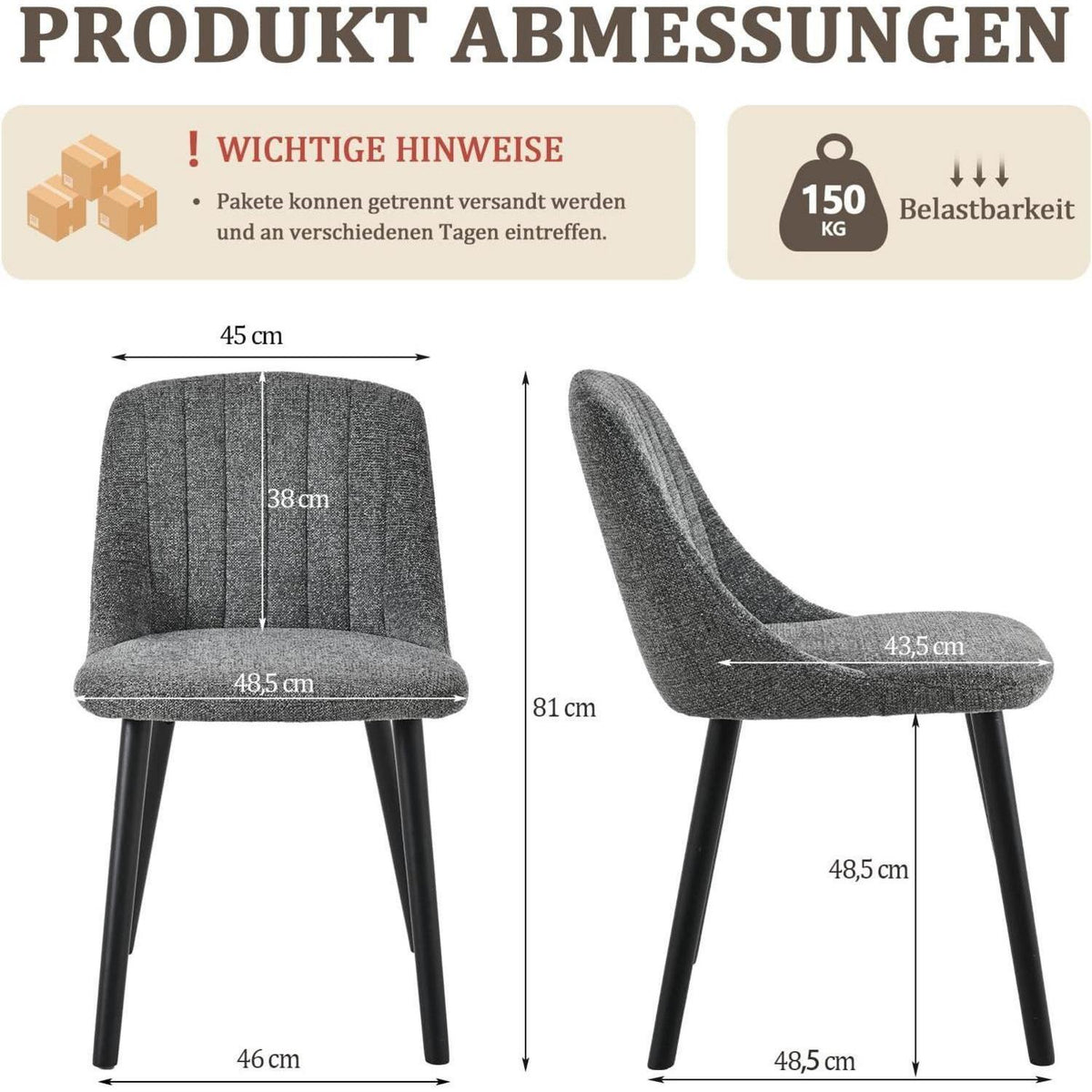Graue Esszimmerstühle 2er Set mit Samtbezug & Holzbeinen