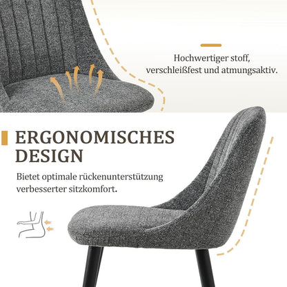 Graue Esszimmerstühle 2er Set mit Samtbezug & Holzbeinen