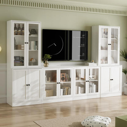 Großer TV-Schrank mit Bücherregalen & Glastüren (280cm, Weiß)