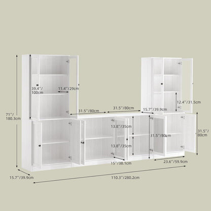 Großer TV-Schrank mit Bücherregalen & Glastüren (280cm, Weiß)