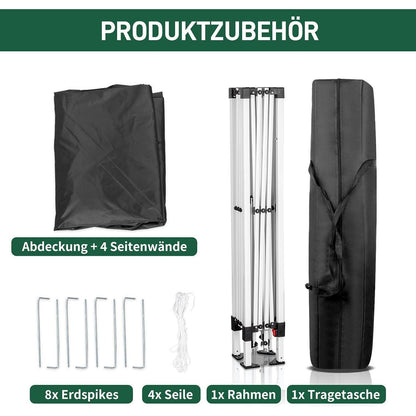 3x3m Faltpavillon mit 4 Seiten – Wasserdicht & UV-Schutz