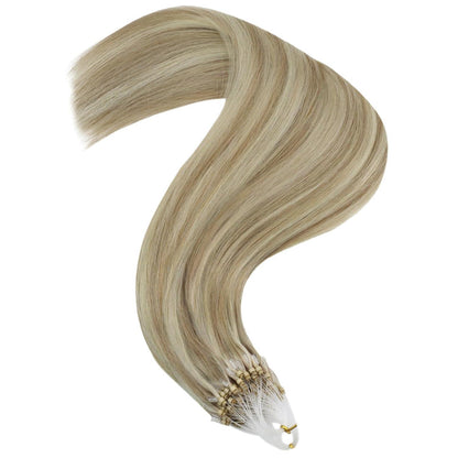 Blond Microring Extensions Echthaar 55cm – Aschblond Highlights