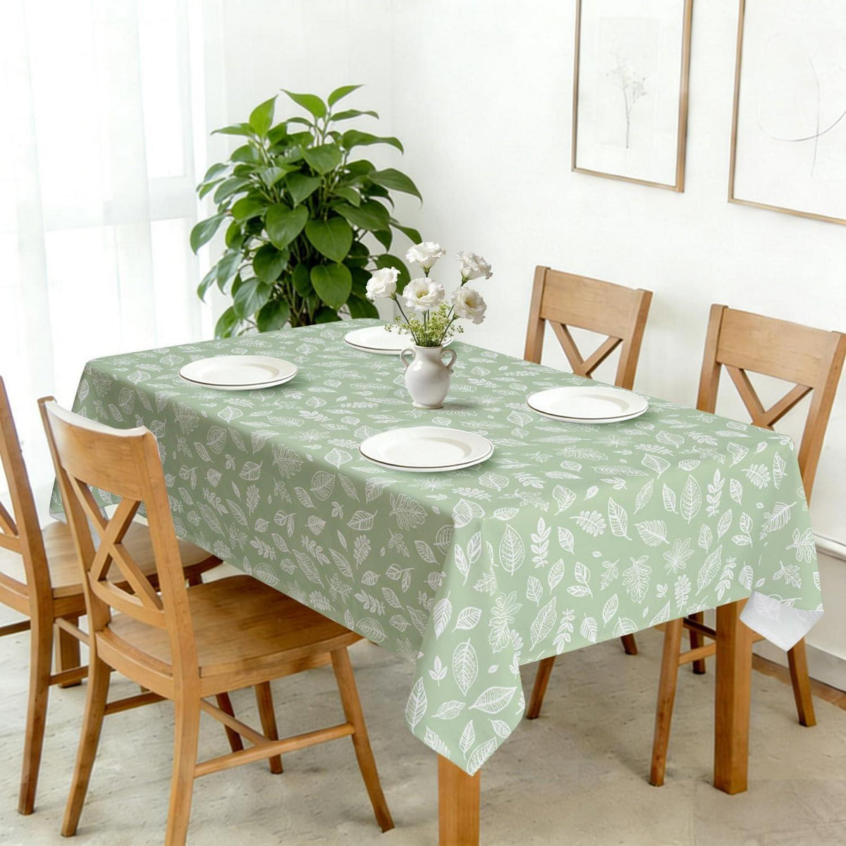 Tischdecke Blätter Salbeigrün 140x200 cm | Frühling Sommer