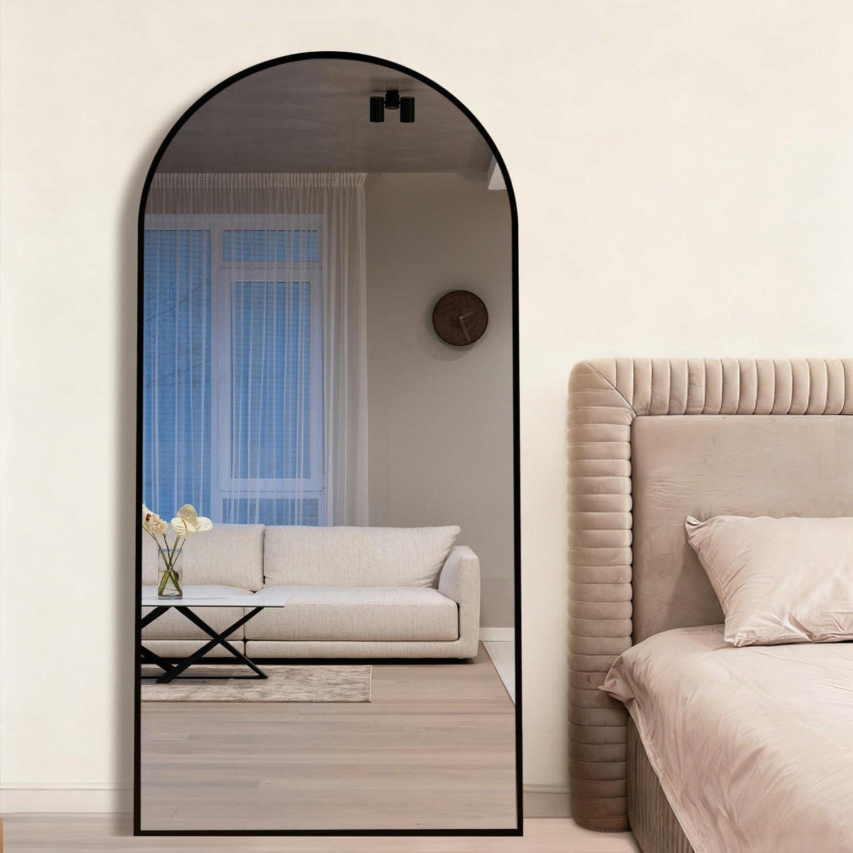 Großer Bogen Standspiegel 181x76 cm – Gehärtetes Glas, Schwarz