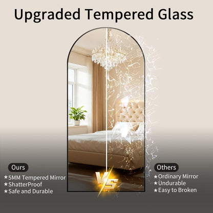 Großer Bogen Standspiegel 181x76 cm – Gehärtetes Glas, Schwarz