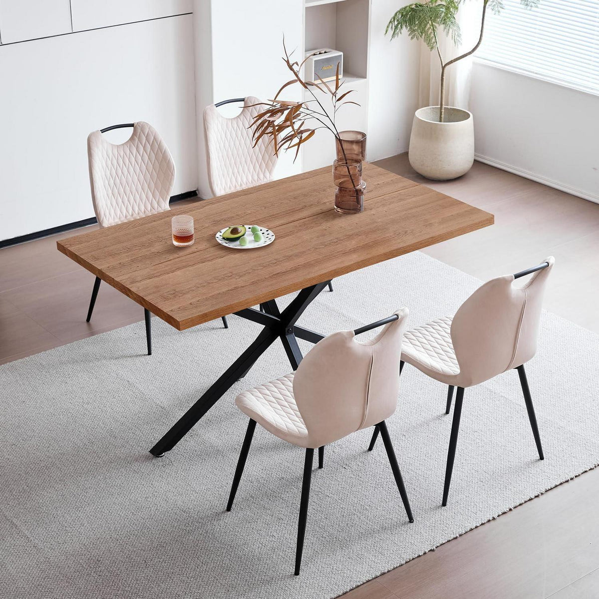 Esstisch Set 140x78cm Holz & 4 Esszimmerstühle Beige/Dunkelbraun