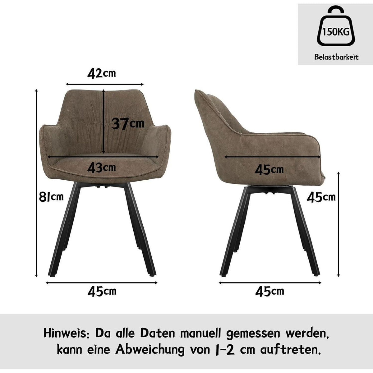 Drehbare Esszimmerstühle 2er Set mit Armlehnen & Kurzflor