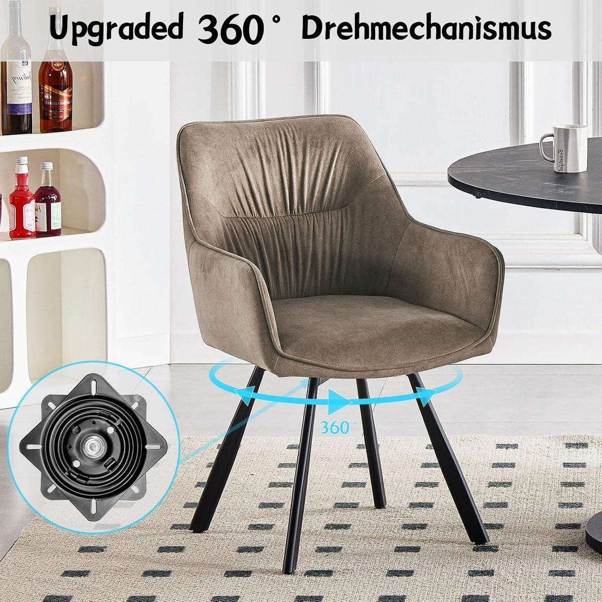 Drehbare Esszimmerstühle 2er Set mit Armlehnen & Kurzflor