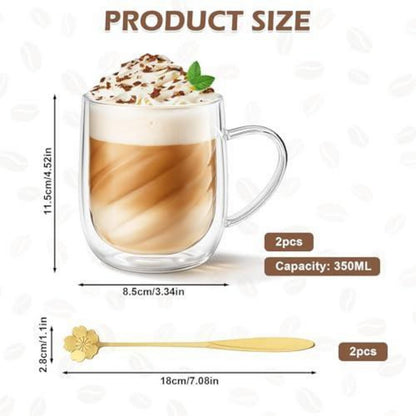 4er Set Doppelwandige Kaffeegläser mit Löffeln – 350ml