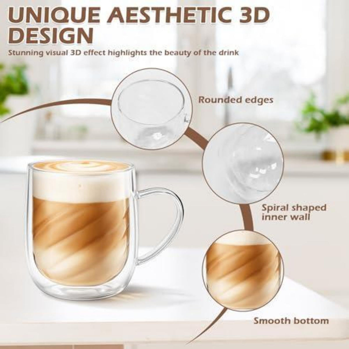 4er Set Doppelwandige Kaffeegläser mit Löffeln – 350ml