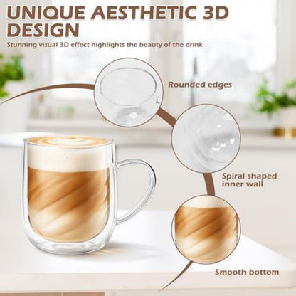 4er Set Doppelwandige Kaffeegläser mit Löffeln – 350ml