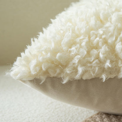 2er Set Kissenbezüge 45x45 cm Cremegelb Faux Pelz Bouclé Sherpa