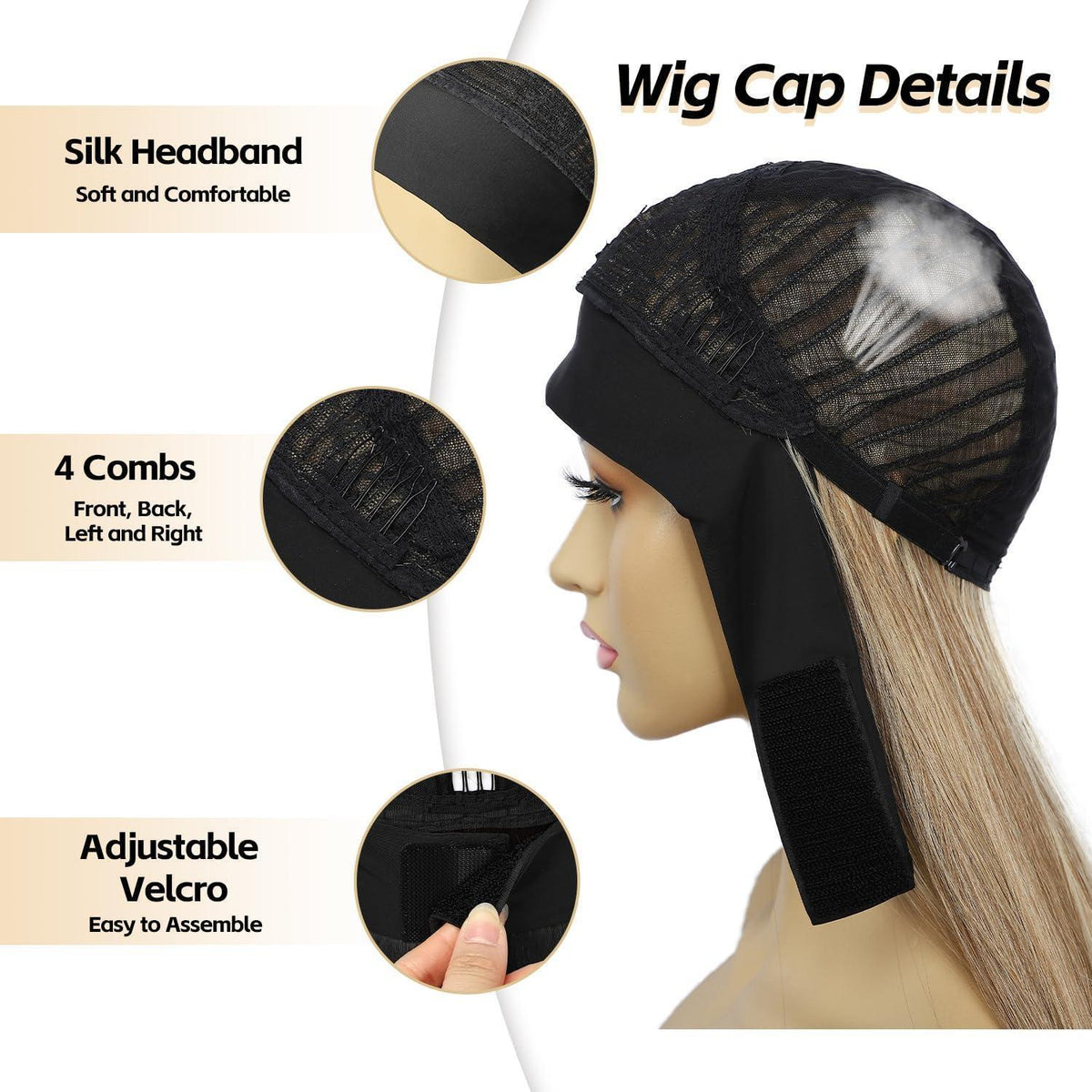 Stirnband Perücke glattes Haar Blond Highlights Synthetisch 26 Zoll