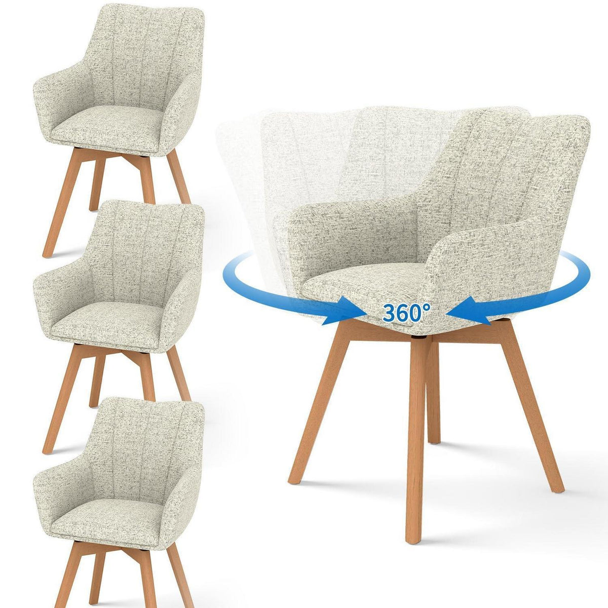 Drehbare Esszimmerstühle 4er Set Khaki – Bequeme Polsterstühle