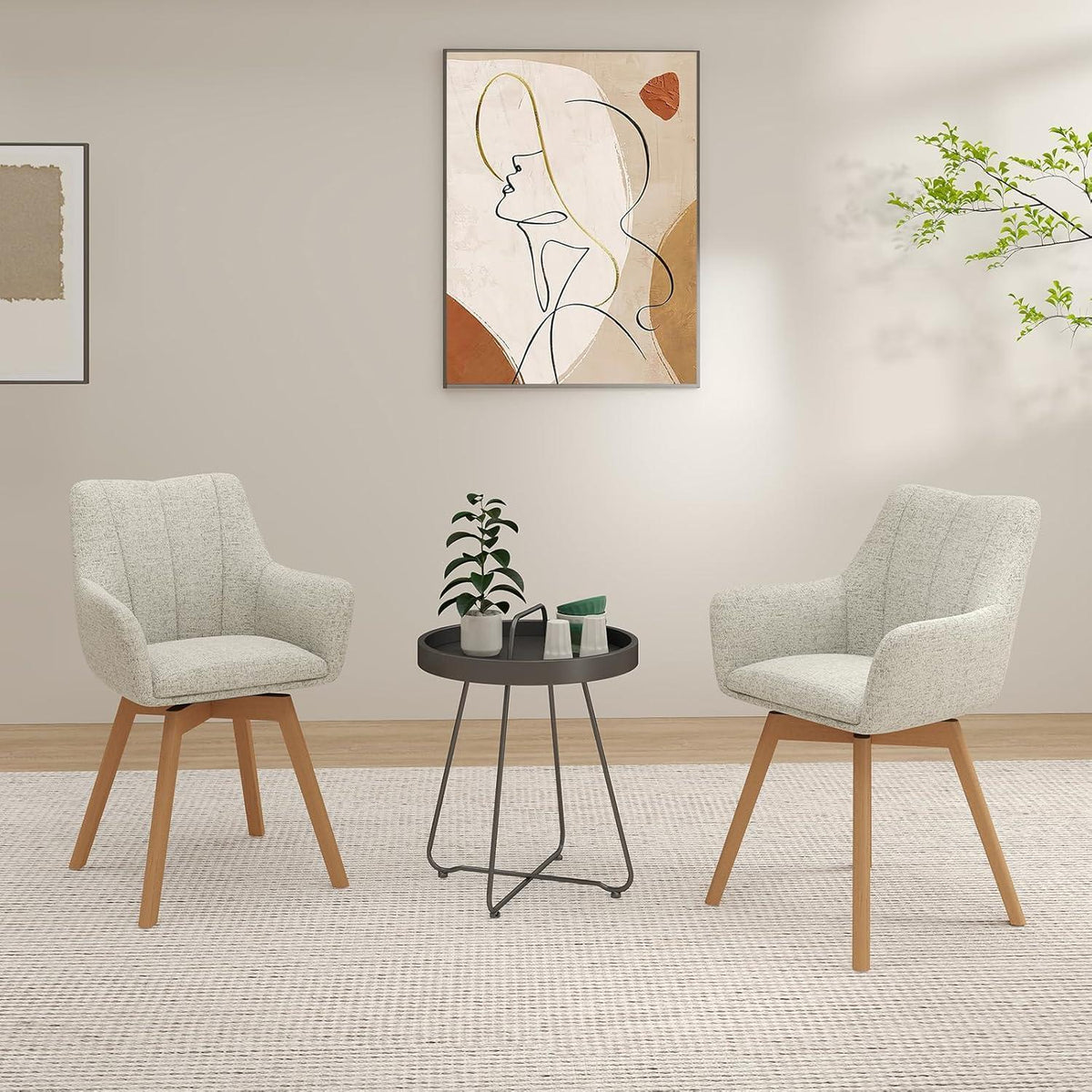 Drehbare Esszimmerstühle 4er Set Khaki – Bequeme Polsterstühle