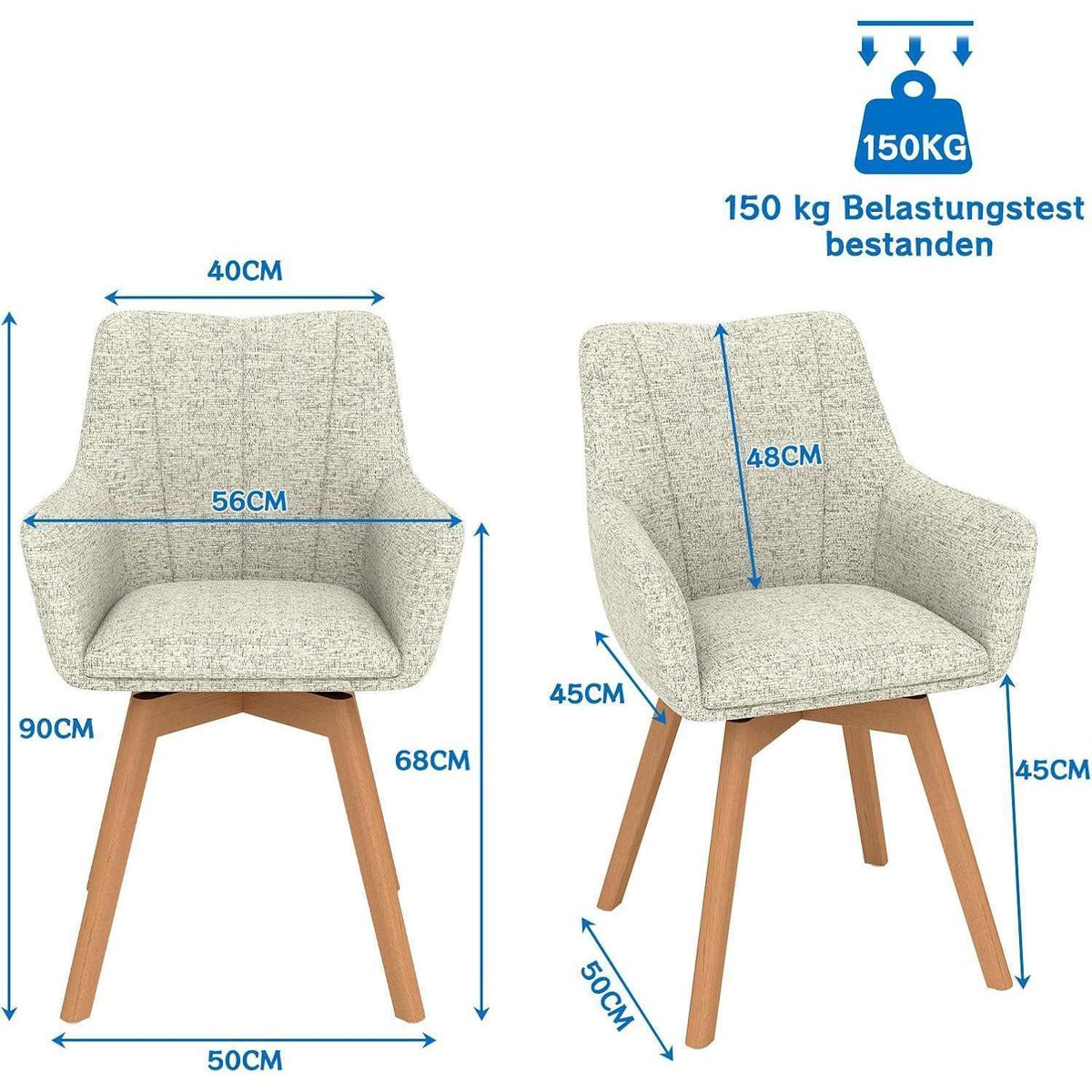 Drehbare Esszimmerstühle 4er Set Khaki – Bequeme Polsterstühle