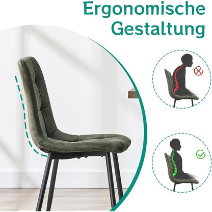 Gepolsterte Esszimmerstühle 4er Set, Grün, Modernes Design