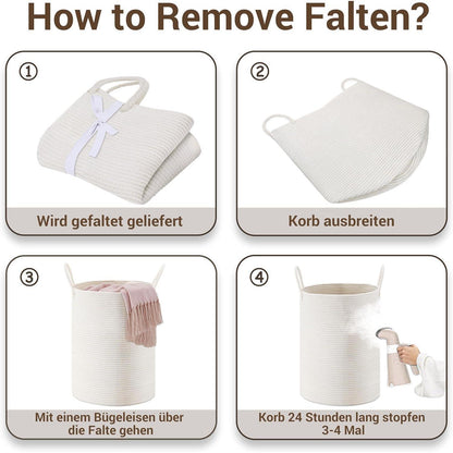 Großer Geflochtener Wäschekorb 88L mit Baumwollhenkeln