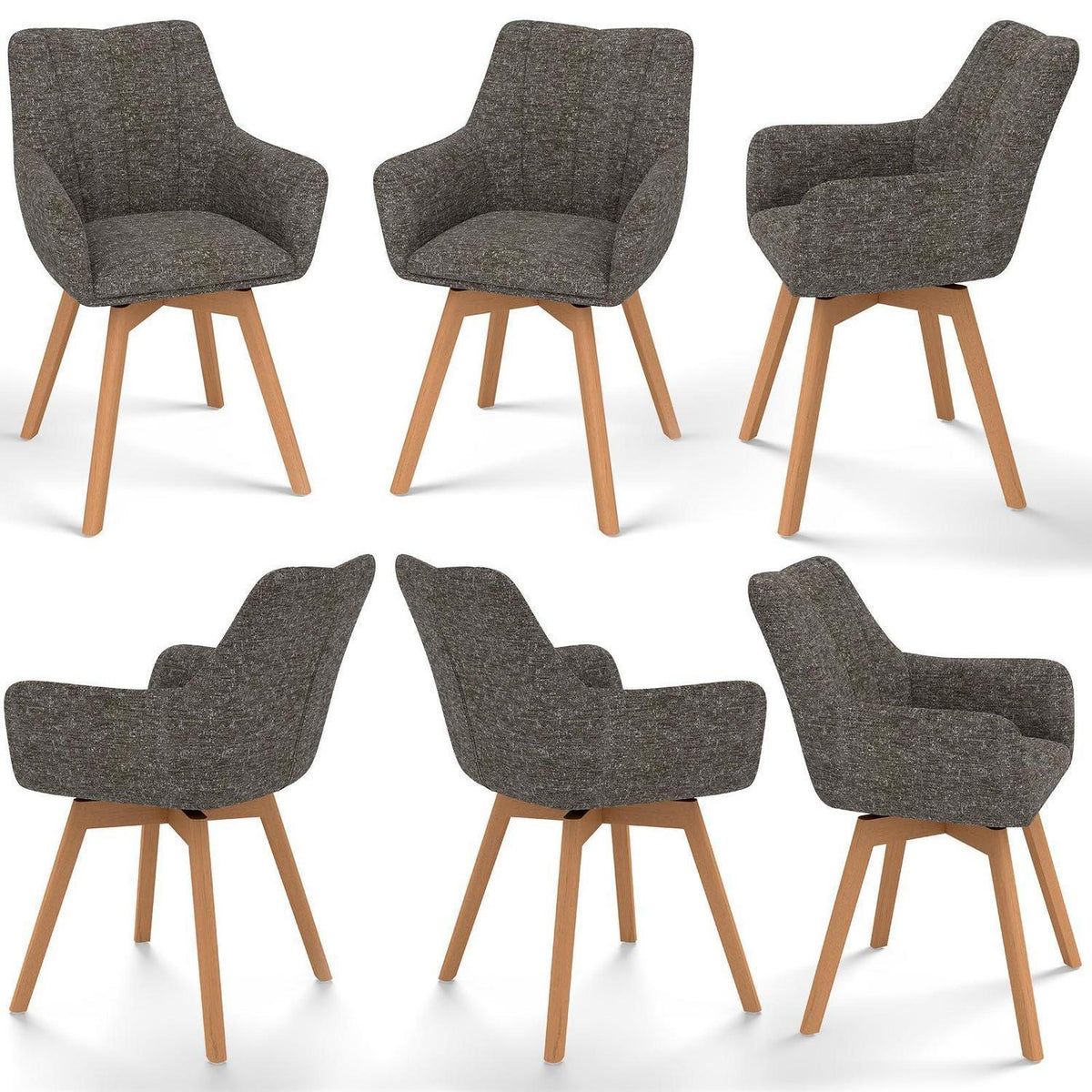 Drehbare Esszimmerstühle Set 6 | Mokka, Modern & Komfortabel