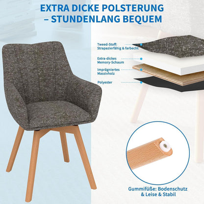 Drehbare Esszimmerstühle Set 6 | Mokka, Modern & Komfortabel