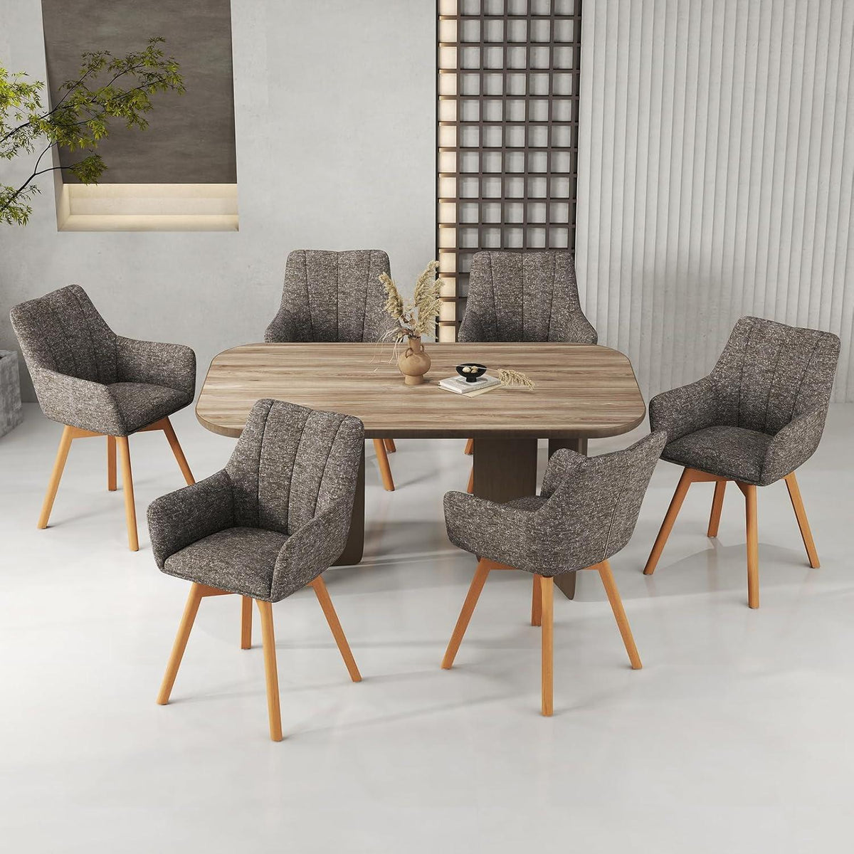 Drehbare Esszimmerstühle Set 6 | Mokka, Modern & Komfortabel